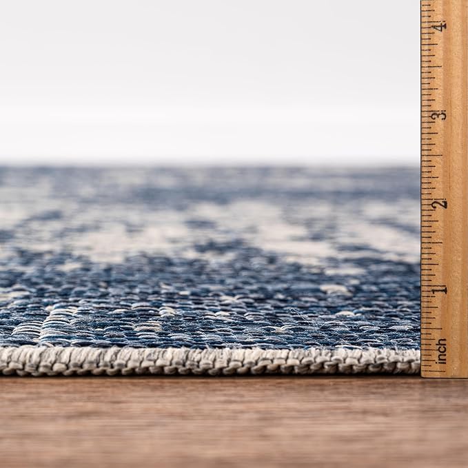 Keen Home Design Terrace Outdoor Area Rug - 63" Round Washable Indoor/Outdoor Rug for Patio, Kitchen, Balcony, Beach, Garden, Deck and Porch, Size: 5'3" Round, Abstract Navy
