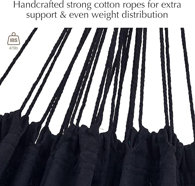PNAEUT Double Hammocks for Outside, Replacement Outdoor Tree Hammock for Indoor Patio Porch Garden (Tassel Black, Medium)