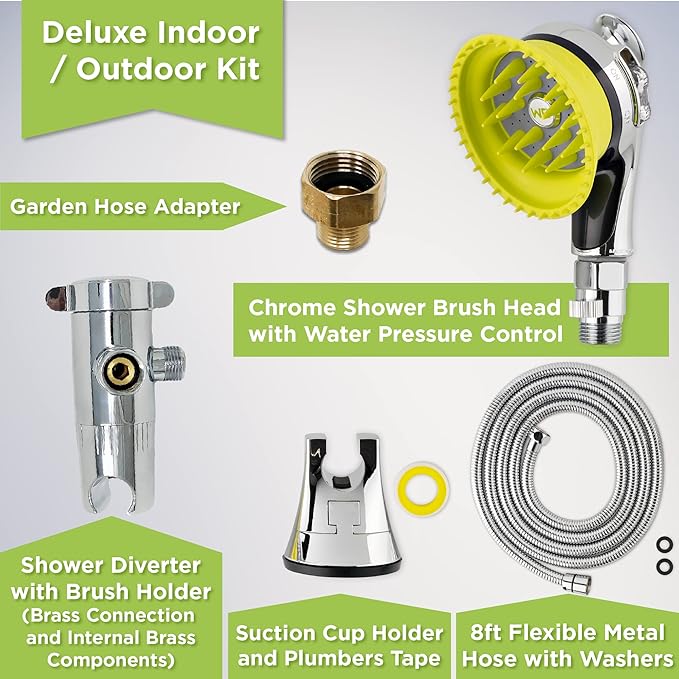 Wondurdog Deluxe Indoor Outdoor Dog Wash Kit for Shower and Garden Hose w/Water Pressure Control, Splash Shield & Rubber Scrubbing Attachment. Fast & Easy Dog Bath. Cleaning for Short & Long Hair Pet