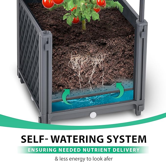 Tomato Planter with Metal Trellis,Self Watering Raised Garden Bed,for Garden Planter for Tomato Pots for Tomatoes Box Outdoor Planter for patio,Heavy Duty Container Planter for Climbing Vegetables