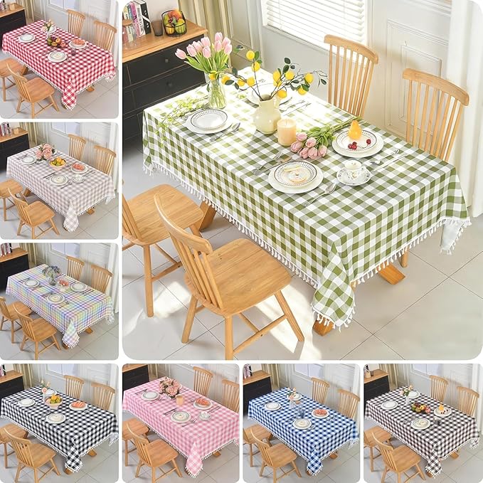 Waterproof Plaid Tablecloth Fabric - Square 58x58 Inch Classic Gingham Checker Table Cloth for Indoor/Outdoor Use - Buffalo Table Cover for Picnics, BBQs, and Parties
