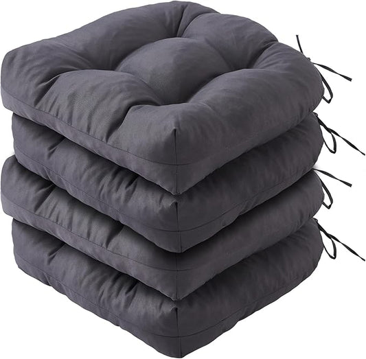 Outdoor Chair Cushions Set of 4, Patio Chair Cushions with Ties, 19x19+5” Tufted Outdoor Seat Cushions, Waterproof Patio Furniture Cushions, Outdoor Dining Chair Pads, Dark Grey