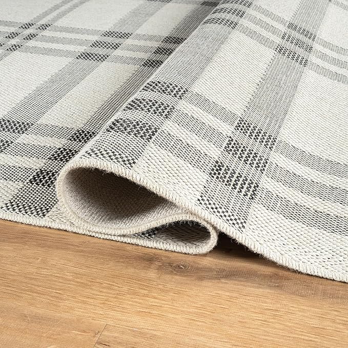 CAMILSON Easy Jute Rug 6x9, Indoor Outdoor Off-White Color Fiber Area Rugs for Entry, Living Room and Farmhouse Rug, Checkred Boho Woven Design, Easy-Cleaning, Washable Outside Carpet (6 x 9)