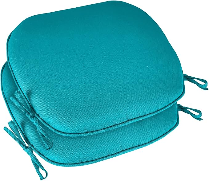 SleepMan Outdoor 17"x16" Chair Cushions with Ties Set of 2, Water Resistant All Weather U-Shape Seat Pads for Patio Garden Furniture Indoor (Set of 2, Aqua Green)