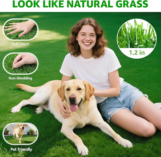 Artificial Grass Turf Outdoor for Garden Landscape Decoration, Fake Rug Mat with Drainage Holes,Synthetic Grass Lawn for Balcony,Backyard,Patio,Gate,Pool Deck, Dog Potty Training Grass 4ftx6ft