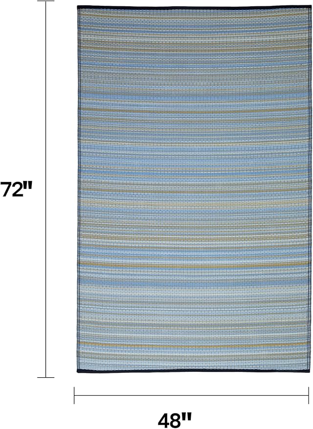 Fab Habitat Outdoor Rug - Waterproof, Fade Resistant, Crease-Free - Premium Recycled Plastic - Striped - Patio, Deck, Porch, Balcony, Laundry Room - Cancun - Shadow Blue - 4 x 6 ft