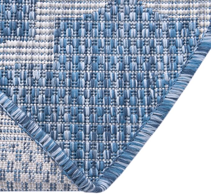 Unique Loom Trellis Collection Area Rug-Lattice Design, Moroccan Inspired for Indoor/Outdoor Décor, 7' 10" x 7' 10" Round, Navy Blue/Gray