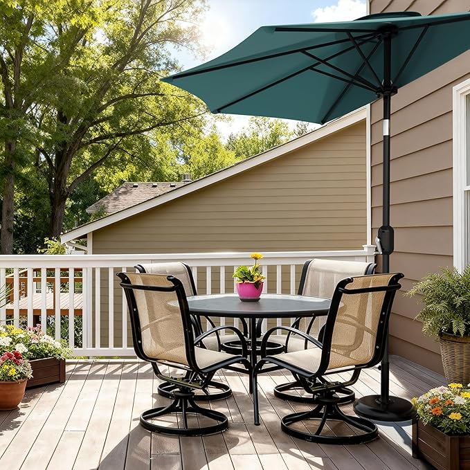 Garvee Patio Umbrella 9FT - Half Umbrella Outdoor with Smooth Crank Lift, Outdoor Shade Canopy for Patio, Backyard, Garden, Deck, Balcony -Turquoise