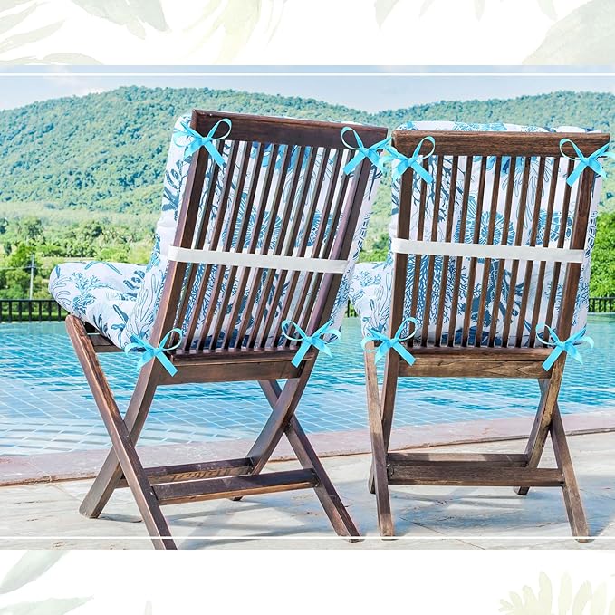 Hoteam 4 Set Outdoor Deep Seat Patio Chair Cushions Waterproof Patio Cushions Set 20 x 42 Inch for Furniture Replacement Removable Seat and Back(Ocean)
