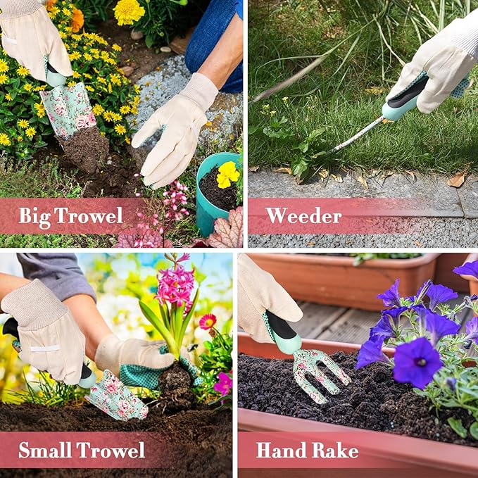 Garden Tools Set, Carsolt 11 Pcs Heavy Duty Floral Gardening Tools Kit with Non-Slip Rubber Handle, Special Gardening Gifts for Women Birthday Box