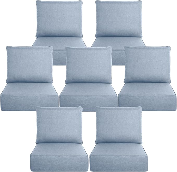 Belord Luxury 6" Thick Outdoor Cushion 7 Set - 24 x24 Inch 28D Sponge Filling Fade-Resistant Chair Cushion, Spill Proof Removable Patio Furniture Replacement Cushion for Sofa Bench Swing - Baby Blue