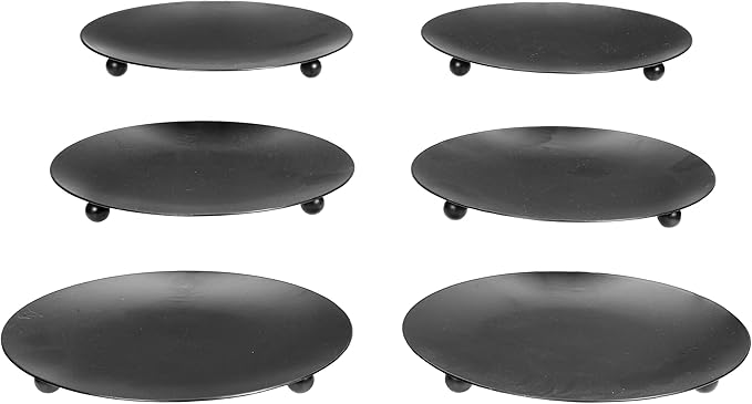 Hosley Set of 6 Black Iron Pillar Candle Holder Plates – 7-Inch Decorative Round Trays for Pillar Candles – Ideal for Weddings, Special Occasions, Home Décor, and Pedestal Displays