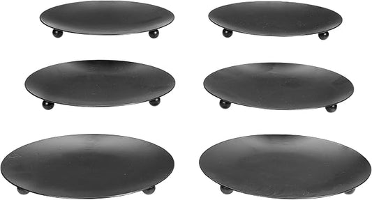 Hosley Set of 6 Black Iron Pillar Candle Holder Plates – 7-Inch Decorative Round Trays for Pillar Candles – Ideal for Weddings, Special Occasions, Home Décor, and Pedestal Displays