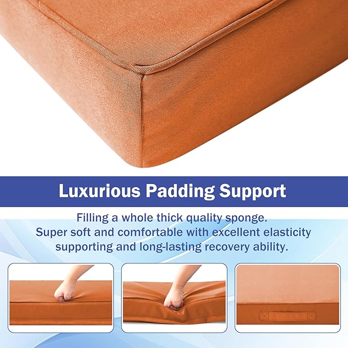 Patio Chair Cushions, 18.5" x 16" x 3" Outdoor Chair Cushions Set of 4, Waterproof Outdoor Cushions for Patio Furniture, Outdoors Seat Cushions Set of 4 with Handle and Ties, Spice
