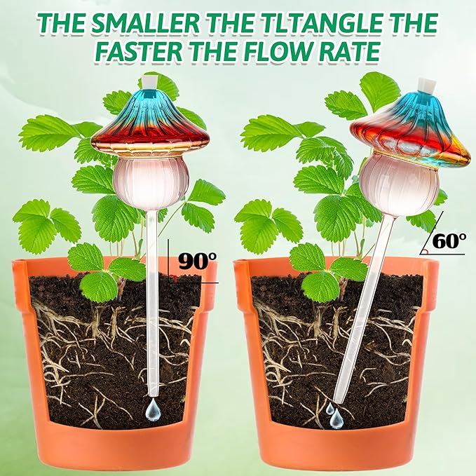 11 oz Large Plant Watering Globes Mushroom, Gradient Color Glass Watering Bulbs, Self Watering Planter Insert, Self Watering Globes - Vacation Plant Watering Devices for Travel (Large 4-Pack)