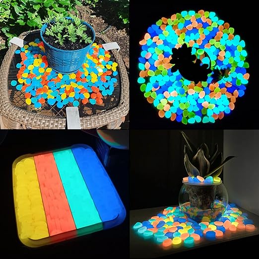 Glow in The Dark Rocks Outdoor, 500 pcs Multicolor Solar Rocks for Landscaping, Outdoor Decor Glow in The Dark Stones, Glowing Pebbles for Garden Backyard Patio Lawn Fish Tank Aquarium Decor
