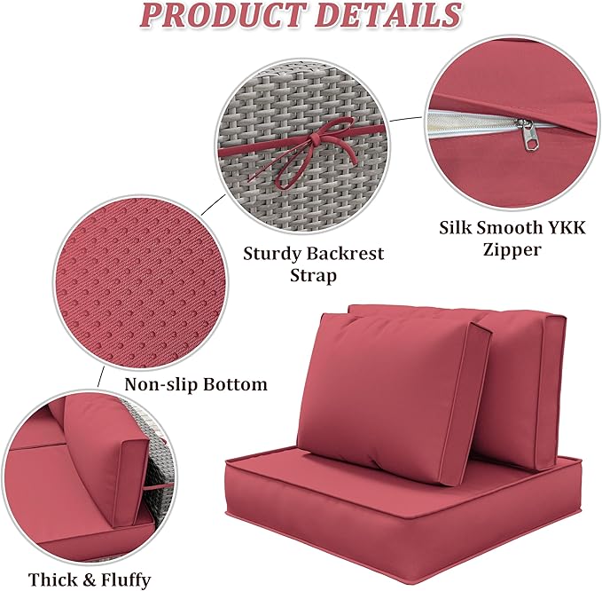 14-Piece Outdoor Cushions for Patio Furniture Thick Outdoor Chair Cushions 5" Foam High-Density Water-Resistant Deep Seat Cushion for 6-Seat Sectional Sets Liner&Cover Fuchsiared