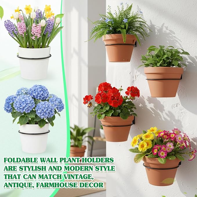 Menkxi 12 Pcs 10 Inch Flower Pot Holder Wall Planter Ring Hanger Metal Wall Plant Hanging Pot Holder Mounted Hanging Bracket for Indoor Outdoor Home Garden Plant Flower Display, Black