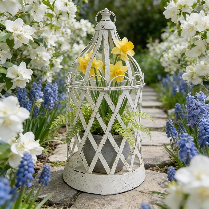 Rustic Metal Planter Holder Vintage Iron Birdcage Flower Planter Farmhouse Metal Climbing Vine Stand Antique Candle Holder Decoration for Garden Patio Balcony Outdoor Indoor Decor (style#6)