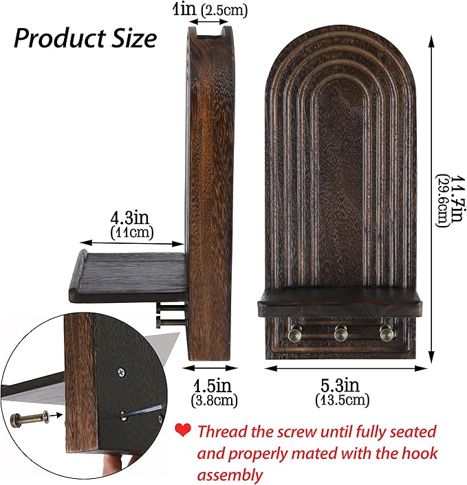 3-in-1 Wooden Wall Organizer - Planter Vase + Candle Sconces + Hooks (No Dried Flower)- Farmhouse Hanging Decor Boho Wall Art for Indoor Plants Artificial Eucalyptus for Living Room Bedroom Brown