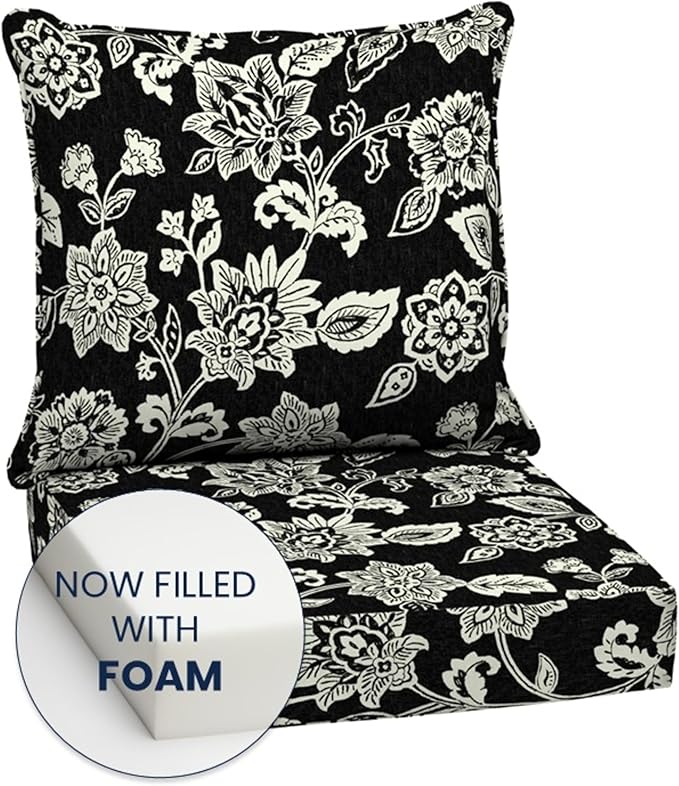 Arden 24x24 Outdoor Deep Seat Cushion Set – Fade-Resistant, Weather-Resistant Outdoor Patio Replacement Cushions Ashland Black Jacobean