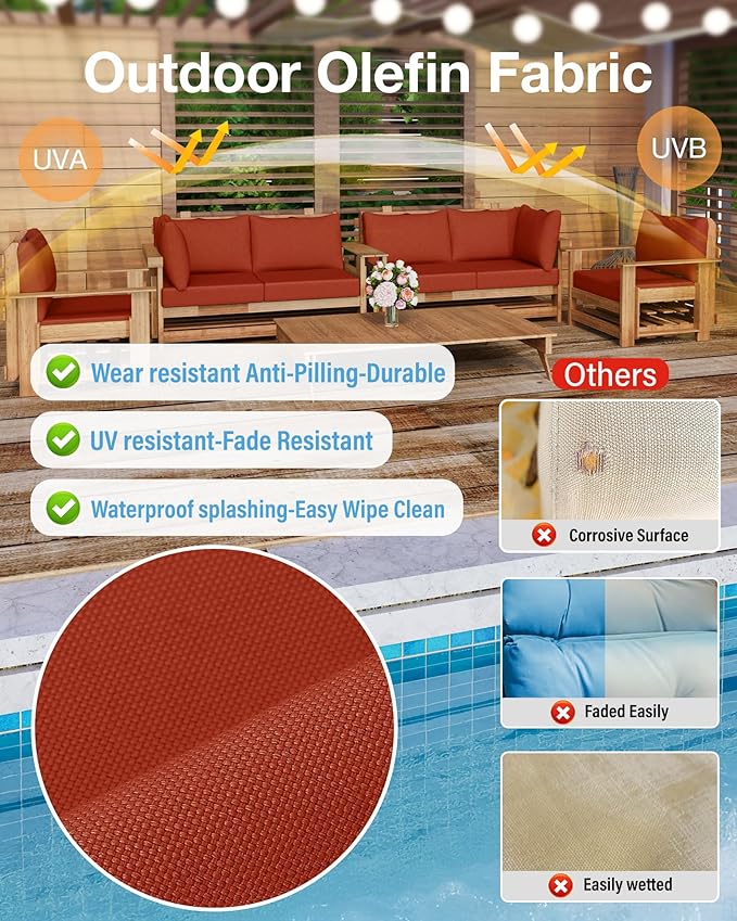 YEFU Outdoor Cushions for Patio Furniture: Replacement Cushions for Outdoor Furniture - Waterproof Couch Cushion - Fade-Resistant/Easy Clean - 14 Piece Sectional Cushion - Non-Slip/Storage Bag/Orange