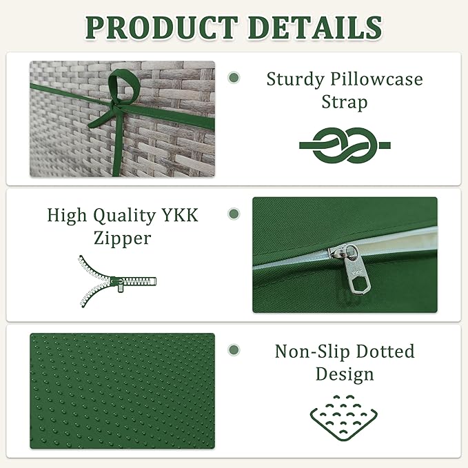 8-Piece Outdoor Cushions for Patio Furniture Thick Outdoor Chair Cushions Resilient Foam Waterproof Deep Seat Cushion Replacement for 3-Seat Sectional Sets Liner&Cover Green