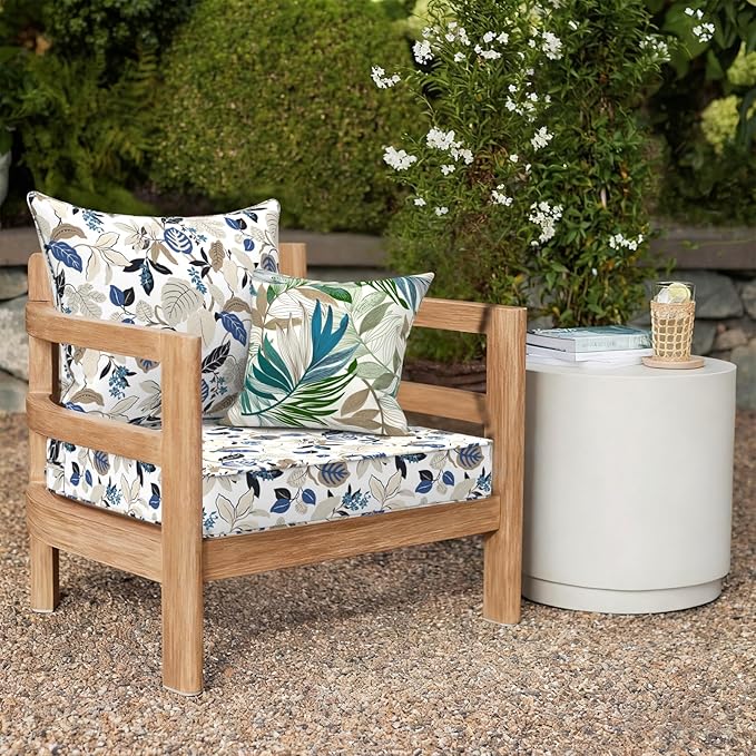 Outdoor Deep Seat Cushion Set, Water Repellent 24"x24" Patio Thick Cushions Replacement with Seat & Back Pillow for Patio Sofa, Wicker Chair, Couch - Breeze Leaves Beige