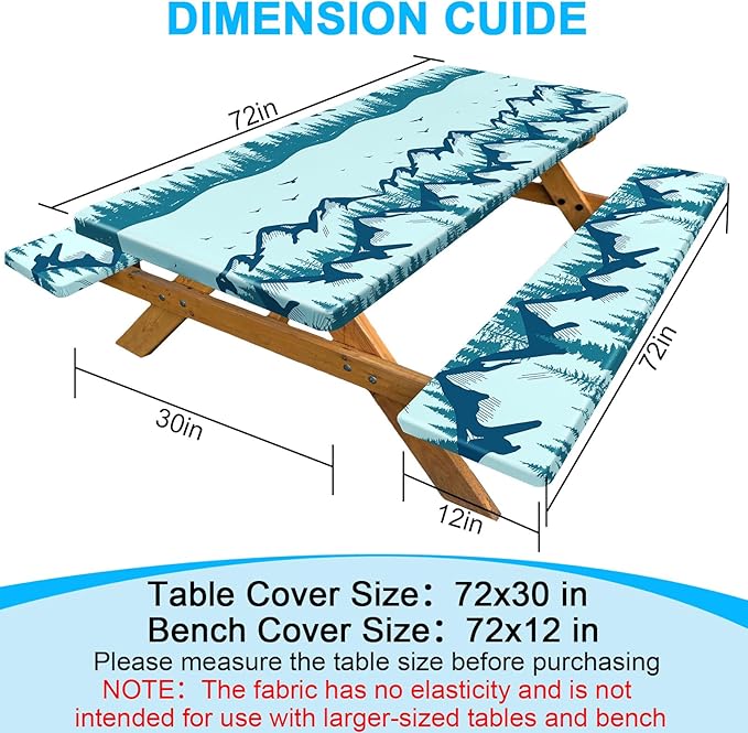 Picnic Table Cover with Bench Covers Portable Table Cloth Built-in Storage Pocket Picnic Table Covers With Elastic Waterproof Camping Essentials for RV Camping
