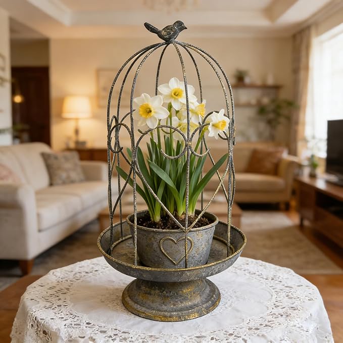 Rustic Metal Planter Holder Vintage Iron Birdcage Candle Holder Farmhouse Distressed Flower Planter Stand Decoration for Garden Patio Balcony Outdoor Indoor Decor (styel#1)