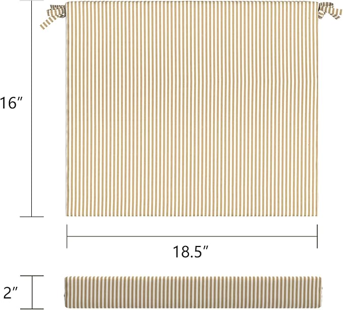 LVTXIII Outdoor Seat Cushions Seasonal Replacement Chair Cushions, Patio Chair Pads with Ties for Dining Chairs and Garden Furniture, (Square Back, 18.5"x16"x2", 2 Pack, Strip Beige)