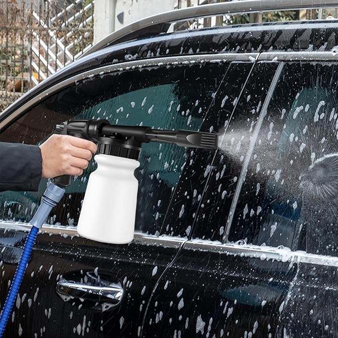 Garden Foam Sprayer - 1L Pressurized Cannon, Handheld Soap Foam, Garden Hose Washer Attachment | Automobile Care Detailing, Car Cleaning Accessory, Use for Vehicle Exterior Cleaning Maintenance