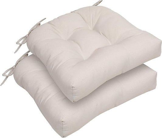 RACE LEAF Outdoor Cushions 17" x 17" Patio Chair Seat Pads, Set of 2 Thick Fill Tufted Square Patio Cushions, Water-Resistant Olefin Chair Seat Cushion with Ties for Non-Slip Support, Beige