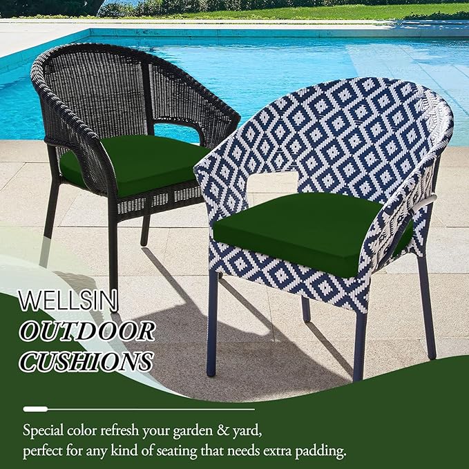 Wellsin Outdoor Chair Cushions for Patio Furniture - Patio Chair Cushions Set of 6 - Water Resistant Round Corner Outdoor Seat Cushions 17"X16"X2", Forest Green