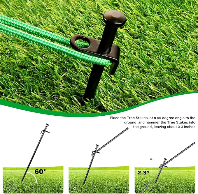 Heavy Duty Tree Stake Kit - Tree Stakes & Straps for Straightening Young Trees, Garden Tree Supports, 6pcs Metal Stakes, 6pcs Rope for Anchoring
