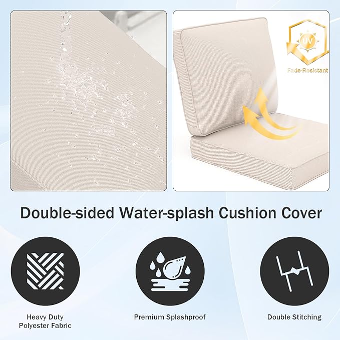 Outdoor Chair Cushions 23" x 24" x 4", Patio Deep Seat Replacement Cushions Set with Zippered Removable Cover, Weather-Resistant Olefin Fabric for Garden Chair Sofa Couch, Set of 6, Beige
