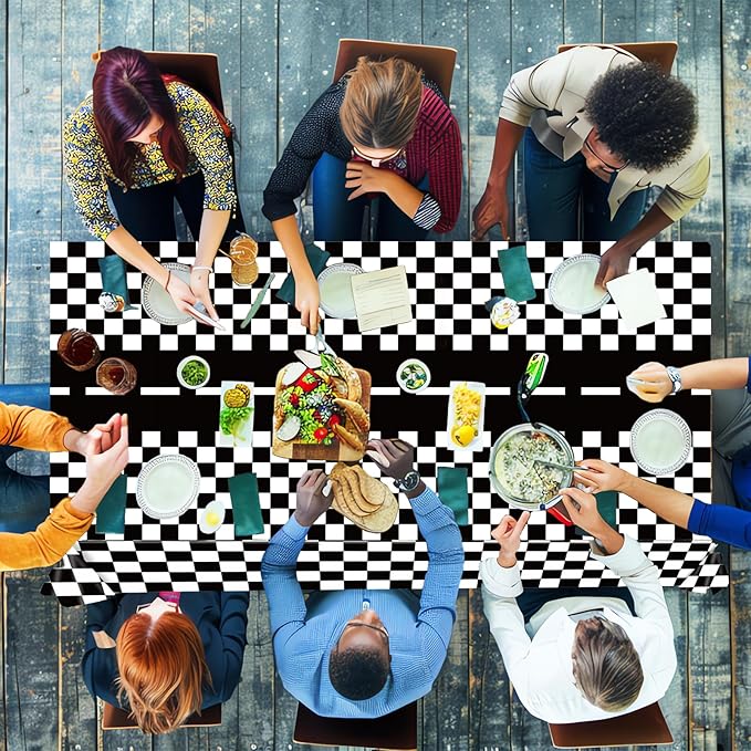 3 Pieces Race Car Checkered Tablecloth - 54x108 Disposable Black and White Motor Racing Themed Plastic Table Cover for Birthday Decorations for Kids and Adults, Race Car Birthday Party Supplies