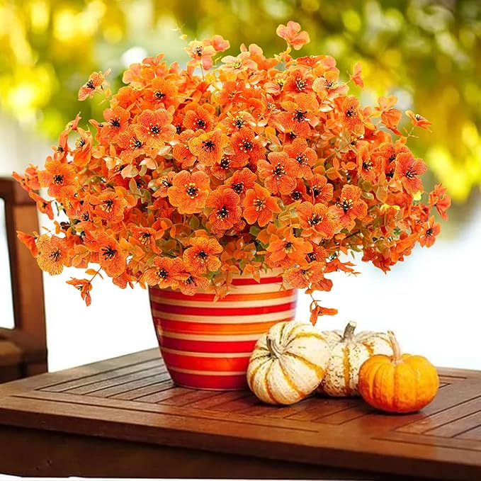 16 Bundles Artificial Fall Fake Mums for Outdoor, Autumn Faux Mums Flowers UV Resistant Plastic Greenery Garden Porch Patio Fall Thanksgiving Home Decor