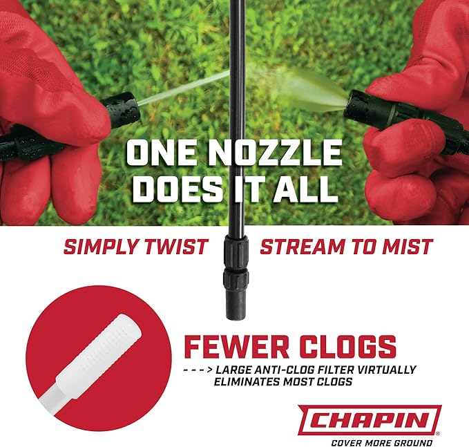 Chapin 22000 Pump Sprayer, 1-Gallon, Lawn & Garden, Translucent Poly Tank, Funnel-Top, SureSpray, Anti-Clog Filter, Adjustable Cone Nozzle & 34" Hose for Fertilizer, Weed & Pest Applications, 2 Pack