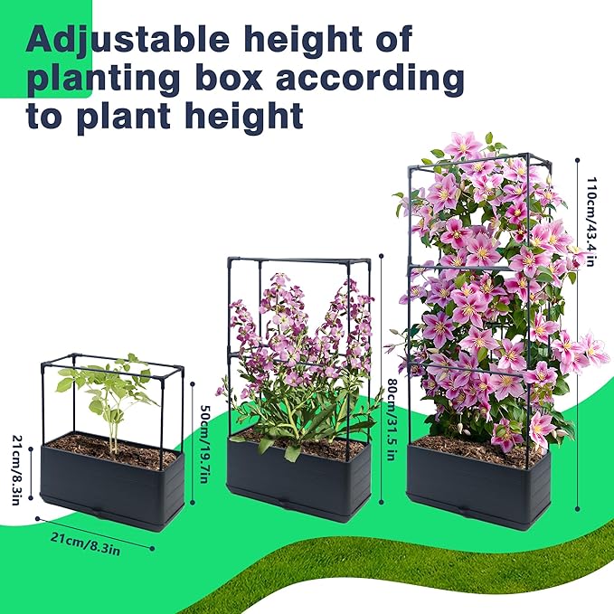 2Pack Raised Garden Bed Planter Boxe with Trellis, 43.4" Self Watering Tomato Raised Planter Box with Trellis for Climbing Vegetable Flowers and Plants, Tomato Cage for Indoor Outdoor Use