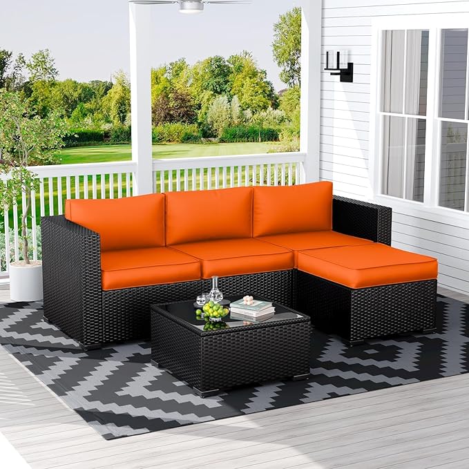 Amopatio Outdoor Sofa Replacement Cushion Set. Waterproof Seat and Back Cushions for Patio Fumniture - Extra-Thick Cushions, Machine- Washable Covers(Orange)