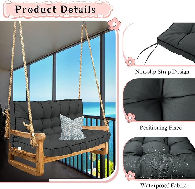 2-3 Seat Swing Replacement Cushion, Outdoor Bench Cushions with Backrest Thicken 4", Patio Furniture Garden Porch Loveseat Glider Pad Anti-Fading Waterproof (Dark Grey, 40x63in-thicken)