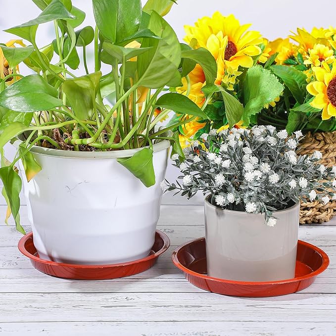 Domensi 50 Pcs Plastic Plant Saucer Bulk Plant Trays for Pots Sturdy Red Drip Trays for Flower Pots Drainage Tray for Indoor and Outdoor Water Drip (6 Inches)