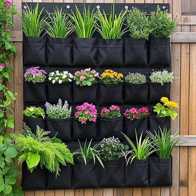 MANCHAP 36 Pockets Vertical Garden Wall Planter, Hanging Wall Planter Pockets, Vertical Hanging Wall Planter for Flower Vegetable Indoor and Outdoor, Black