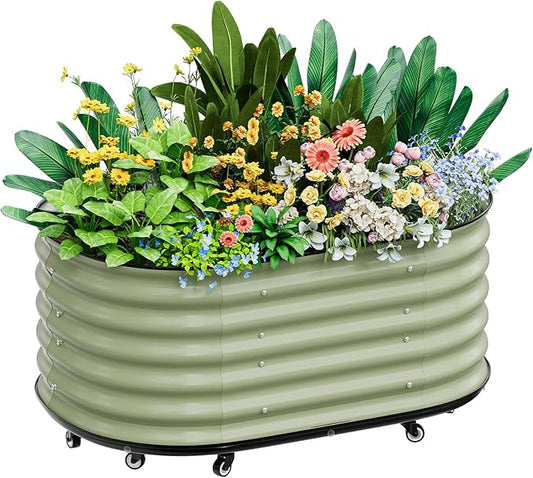 SPECILITE Self-Watering Raised Garden Bed with Wheels, Indoor/Outdoor Metal Elevated Raised Beds for Gardening, Durable Galvanized Rolling Planter Box for Vegetables, Flowers, Herbs, and Fruit