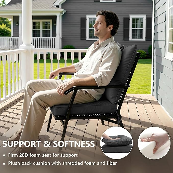 22x22 Inch Patio Chair Cushions Set of 2, Outdoor Furniture Cushions - Removable Cover, Water-Repellent, Fade-Resistant, Non-Slip Bottom & Straps, Replacement for Lawn, Porch & Deck Chair - Dark Grey