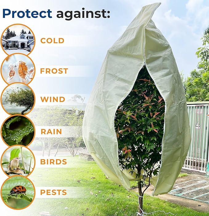 Plant Covers Freeze Protection, 10ft x 10ft Extra Large Tree Covers with Zipper & Drawstring, Frost Cloth for Winter, Outdoor Plant Blankets for Cold Weather, 1 Pack