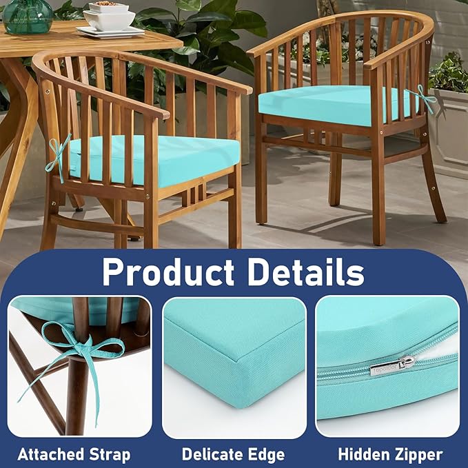 Topotdor Outdoor Chair Cushions Set of 4, 17"x16"x2" Waterproof Patio Chair Cushions for Outdoor Furniture, Round Corner Outdoor Seat Cushions Color Fastness Chair Pads with Ties, Teal