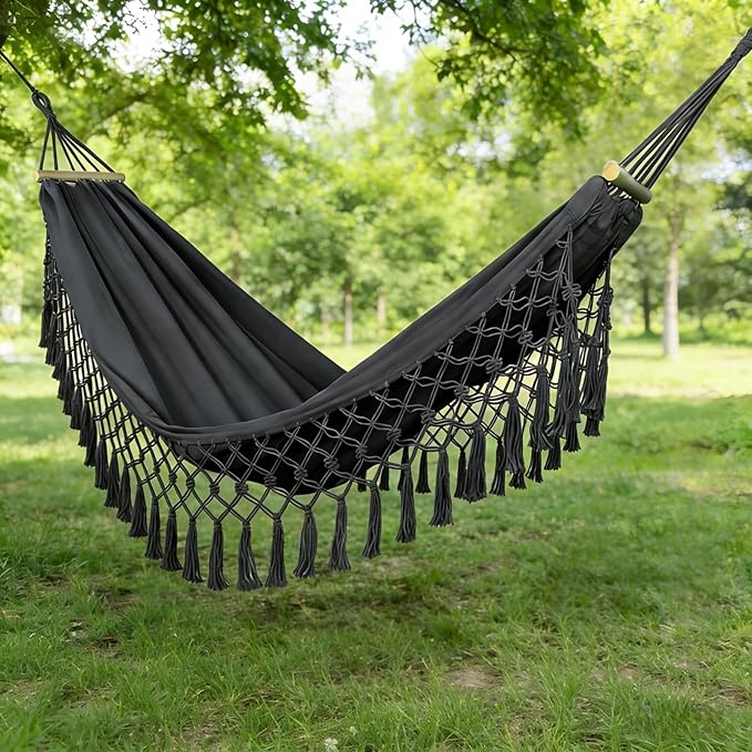 Beautiful Boho Style Hammock,Bohemian Outdoor Portable 1 Person Hammock,for Suitable for Patio, Beach, Garden,Wedding Decor (Gray 79 * 39)