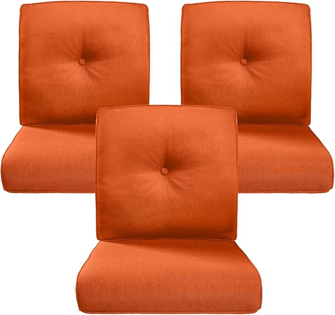 Belord Luxury 4" Thick Outdoor Cushion 3 Set - 22 x24 Inch 28D Sponge Filling Fade-Resistant Chair Cushion, Spill Proof Removable Patio Furniture Replacement Cushions for Sofa Bench Swing - Orange